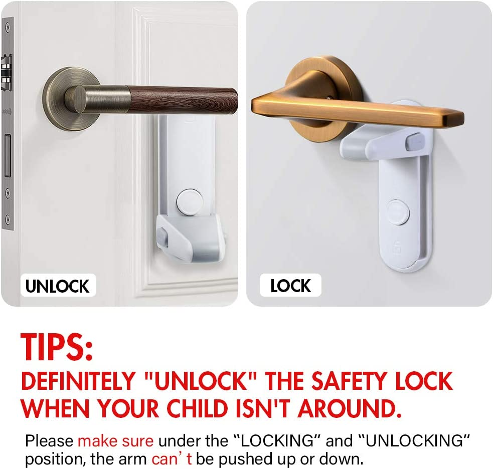 EUDEMON Childproof Door Lever Lock, Baby Safety Door Handle Lock, Easy to Install and Use Adhesive No Tools Need or Drill (White, 2 Pack) image number 1