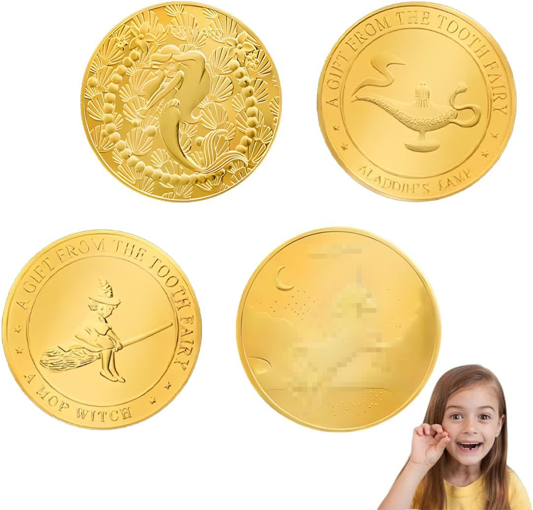 Pack of 4 Tooth Fairy Coins, Tooth Fairy Gold Coins with Positive Messages, Tooth Fairy Girls and Boys, Lost Tooth Souvenir image number 5