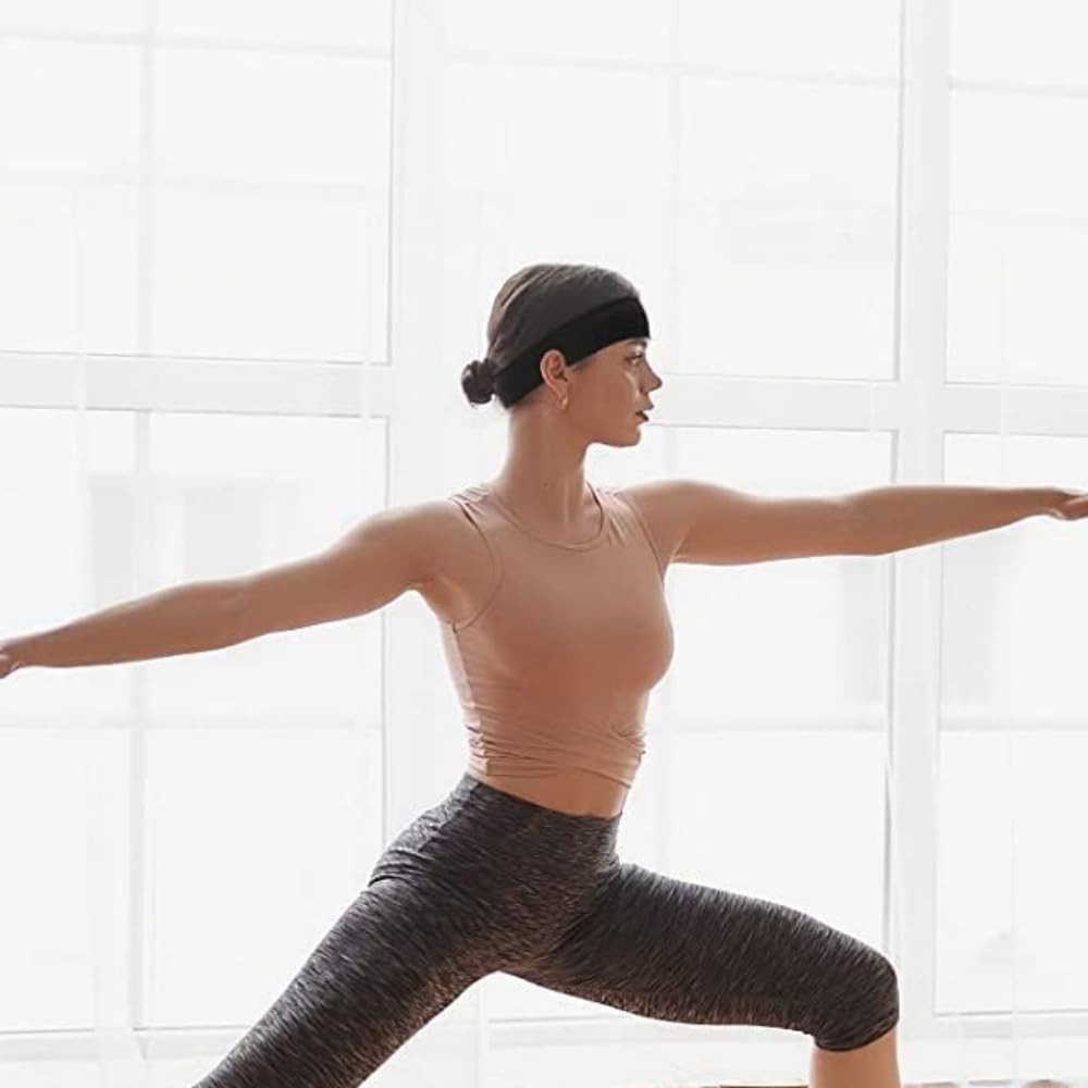 Norhogo 2 X Stretchy Women'S Headband, Black Sports Headband, Elastic Non-Slip Hair Bands, Wide Headband for Yoga, Exercise, Sports, Cycling image number 1