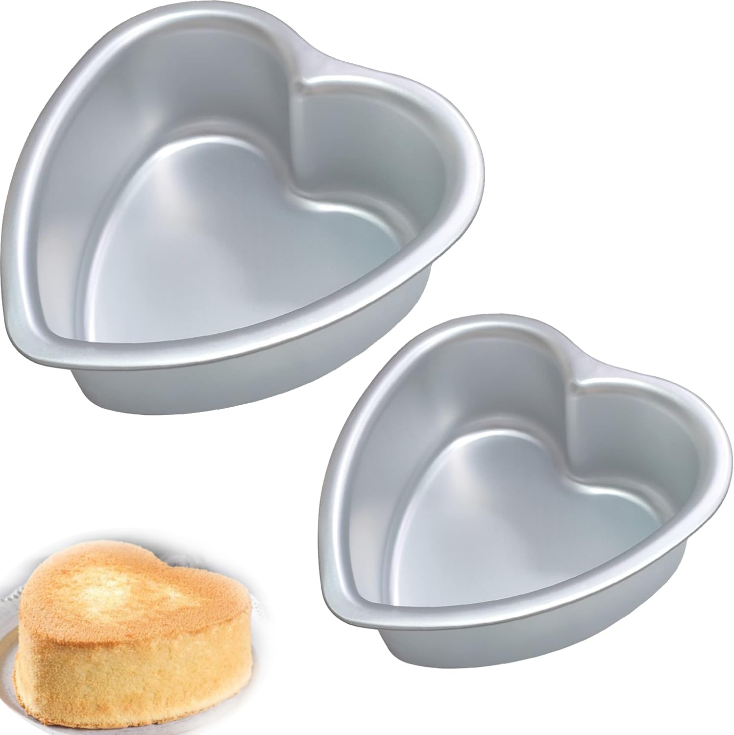 2 Pcs Heart Shaped Cake Pan Set, Aluminum Heart Shape Mould, Non-Stick Heart Cake Tins, 6 Inch & 8 Inch, Removable Bottom Baking Mould, for Household Christmas Birthday Wedding image number 3