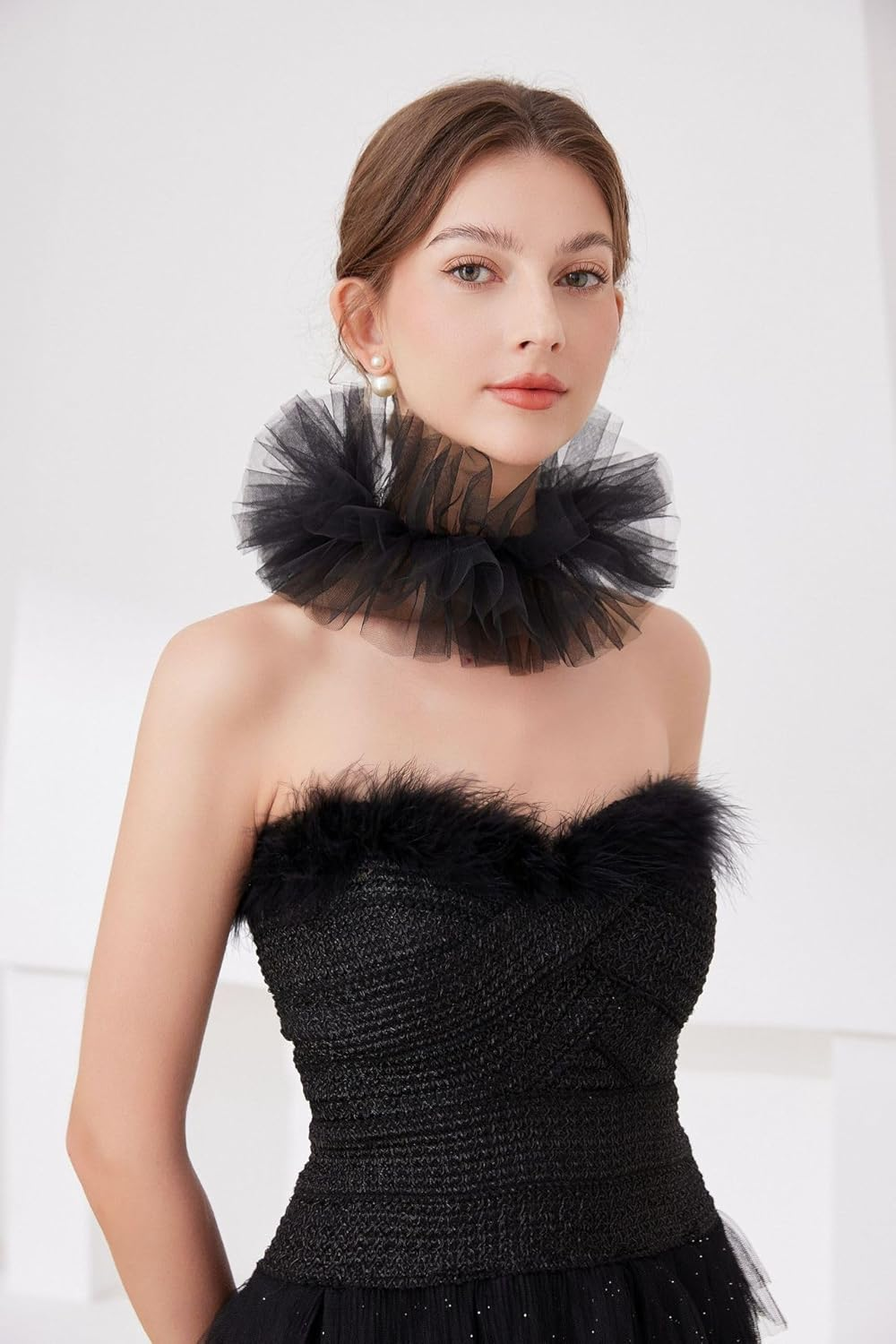 1 Pieces Halloween Mesh Neck Ruffle Neck Collar Retro Collar Accessories for Halloween Party Decorative Scarf image number 2