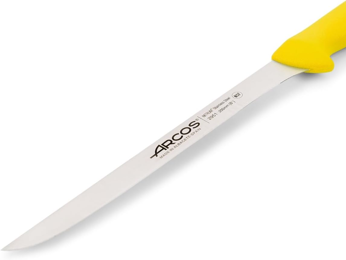 ARCOS Fillet Knife 8 Inch Nitrum Stainless Steel and 200 Mm Blade,Sharp Steak Knife to Fillet Meat and Fish, Ergonomic Polypropylene Handle,Series 2900, Color Yellow - Red image number 4