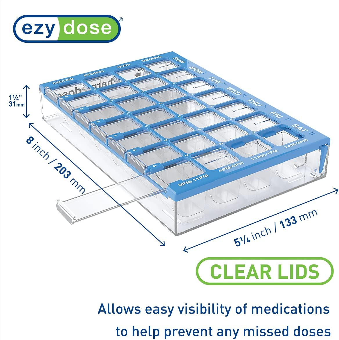 Ezy Dose 4-Times-A-Day Weekly (7-Day) Pill and Vitamin Organizer │ Pill Planner│ Medium Compartments image number 4