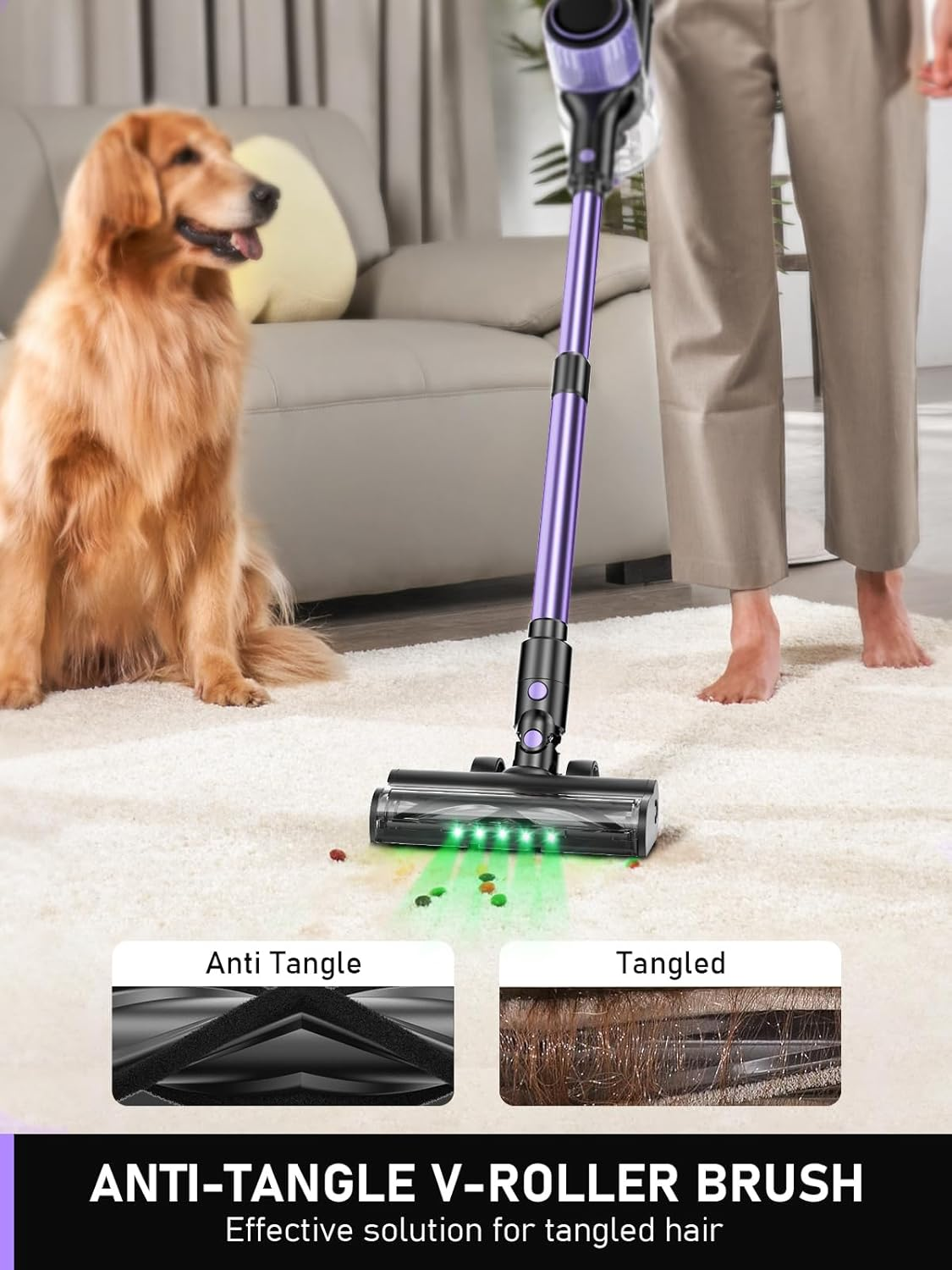 Cordless Vacuum Cleaner, 10-In-1 Stick Vacuum with Powerful Suction, Hose, Anti-Tangle Brush, Green LED Light, Lightweight Rechargeable Vacuum Cleaner for Home, Hardwood Floors, Carpets, Pet Hair image number 4