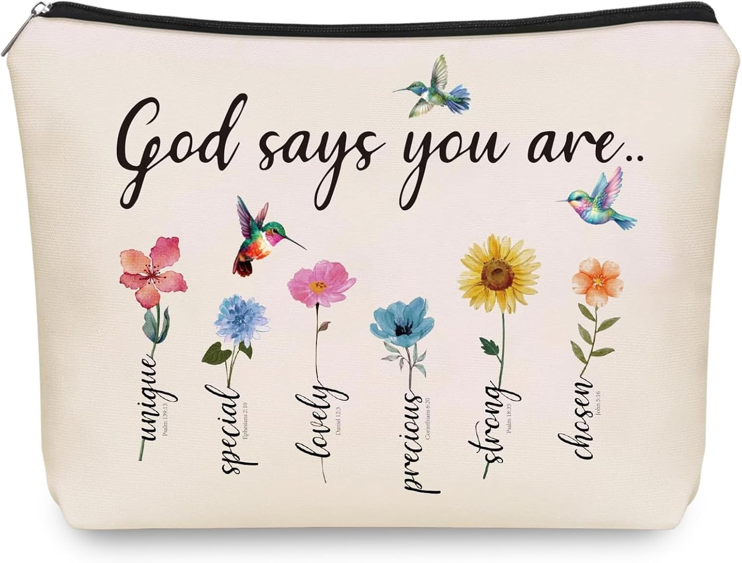Bible Cosmetic Bag Small Christian Make up Bag God Says You Are, Cosmetic Bags Encouragement Travel Toiletry Bag with Flower, Makeup Bag for Women Bible Verses image number 1