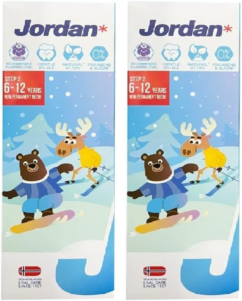 Jordan &reg; | Step 2 Kids Toothpaste 6 &ndash; 12 Years | Special Kids Toothpaste for Permanent Teeth with Mild Fruity Flavor | 75 Grs