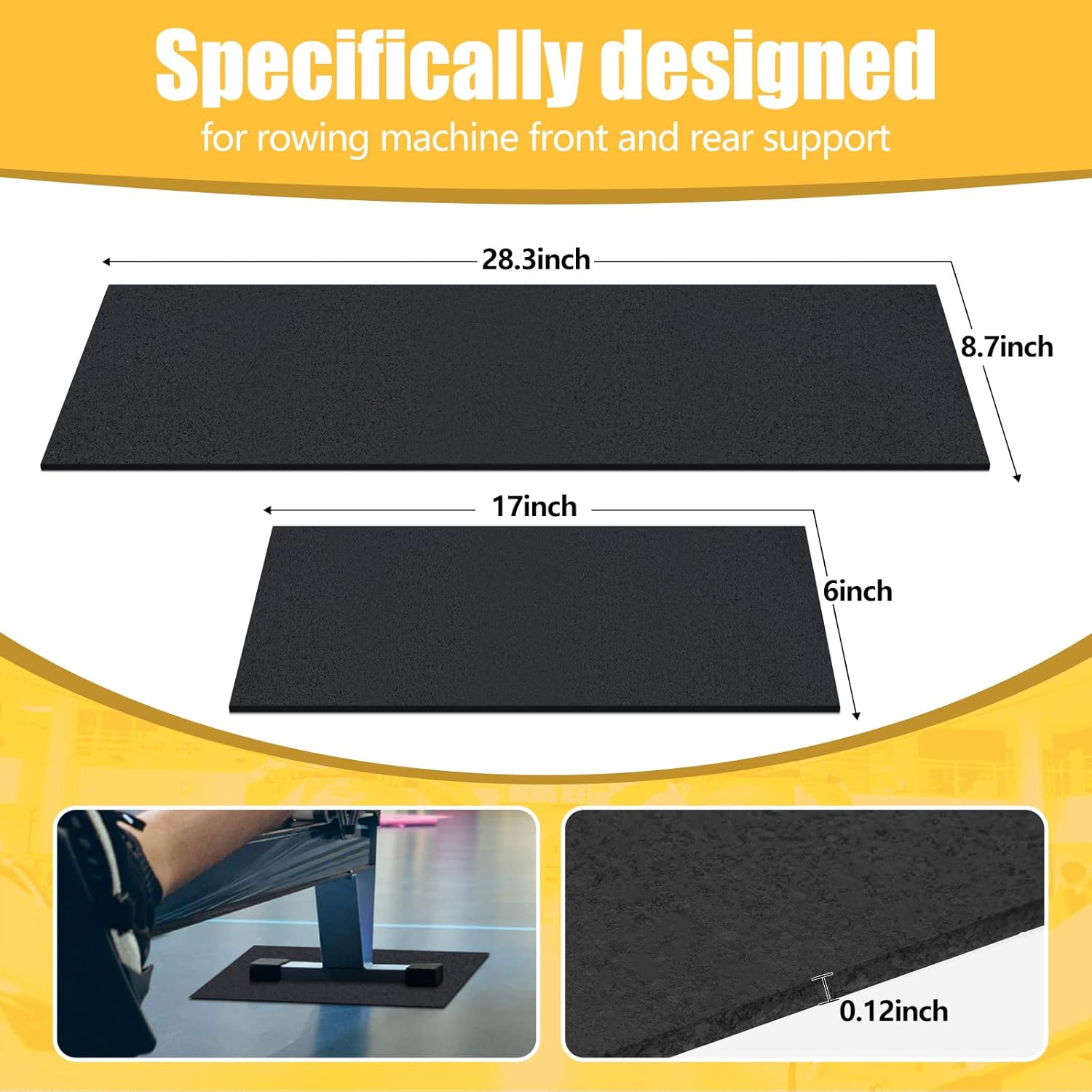 2 Pieces Rower Mat Compatible with Model D Concept 2 Rowing Machine anti Slip and High Density Thick Floor Mat for Home Gym Foam Floor Protective Mat, Black image number 2