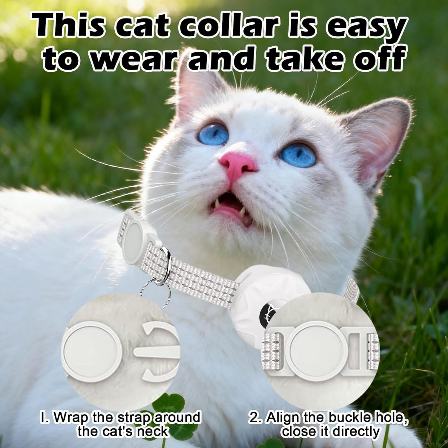 Cat Collar for Airtag Holder, Lightweight Cat Tracker for Kitten and Puppy, Waterproof and Reflective with Bell (Black) image number 2