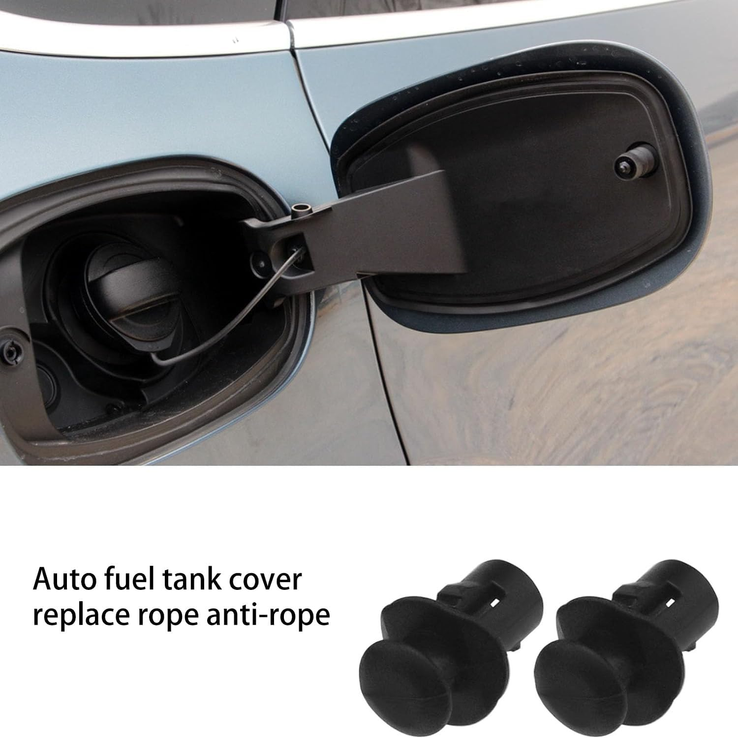 Roczential 2X Car Fuel Tank Cap Replacement Tether Oil Tank Cover Rope Anti-Lost Fuel Tank Cap Line Compatible with Fiat 500 Punto Panda Stilo Ducato Doblo, (Black) image number 1