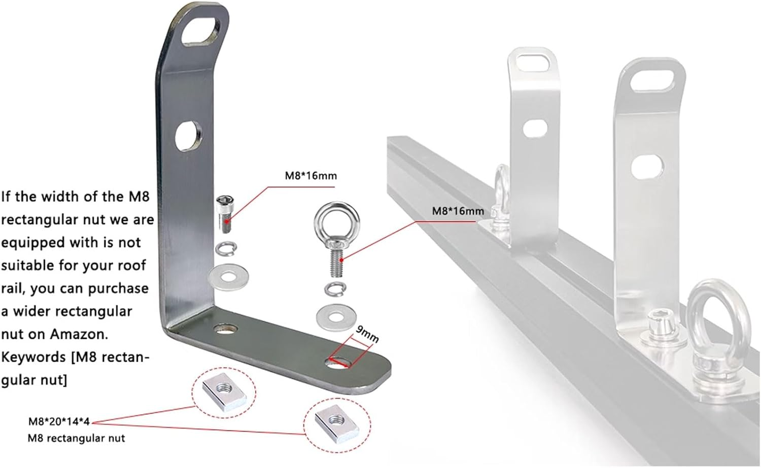 4Pcs Load Stops Replacement T-Slot Truck Cross Bar, 304 Stainless Steel Roof Rack Cross Bar Tie down for Ladder Firewood Skis Kayak image number 3