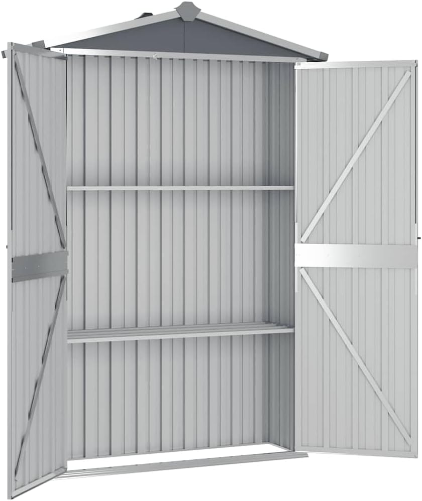 Vidaxl Spacious Weather-Resistant Garden Tool Shed - 116 X 45 X 175 Cm - Galvanised Steel - Grey Color - Vented Low Maintenance Outdoor Storage Solution