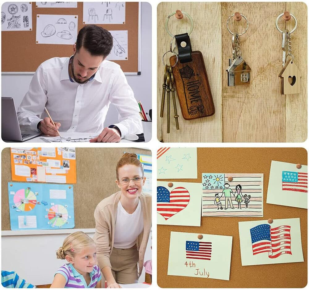 WATELL 50 Pcs Wooden Modern Brown Push Pins for Pinboard, Office, School Use, Rustproof, Heavy Duty, Thumb Tacks image number 3