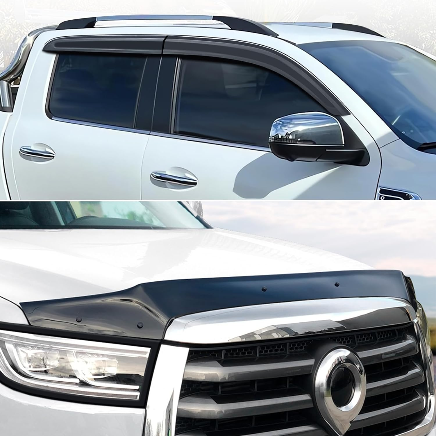 SUERAUTO4X4 Bonnet Protector Weather Shields for GWM Cannon 2020-2025/02 Pre-Facelift Accessories, Tinted Black Bonnet Stone Guard Wind Deflectors Weathershields Guard Window Visor, Ute Exterior image number 3