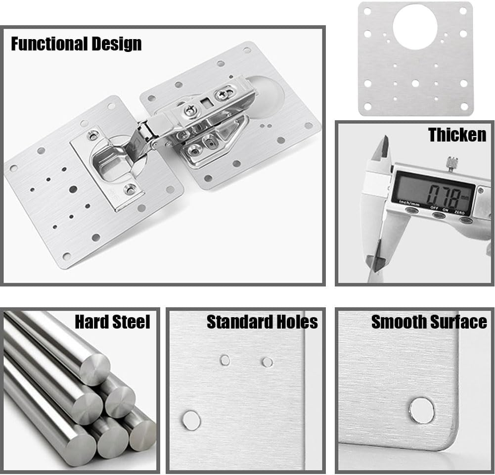 3PCS Stainless Steel Cabinet Door Hinge Repair Plate Furniture Cabinet Door Hinge Fixed Installation Hinge Hole Repair Artifact with Screws (Black) image number 2
