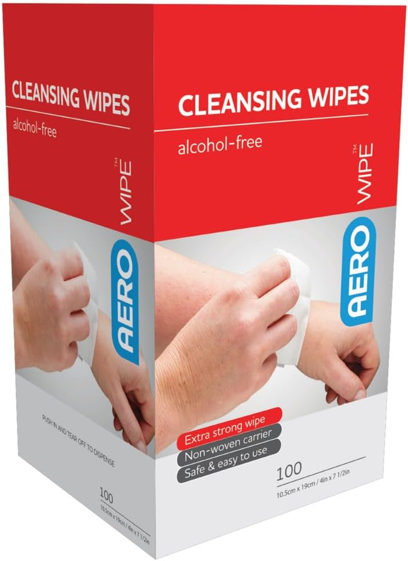 AEROWIPE Alcohol‑Free Cleansing Antiseptic Wipes with 1% Cetrimide and 0.02% Chlorhexidine for Gentle Skin Hygiene, Individually Wrapped Non‑Woven Sheets, 200 Mm &times; 100 Mm, Box of 100