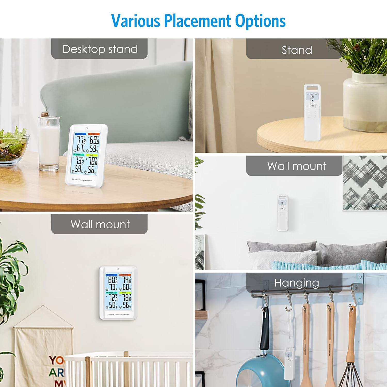 AMIR Indoor Outdoor Thermometer Hygrometer Weather Stations, Digital Hygrometer Wireless Indoor Thermometer with Backlight, Temperature Humidity Monitor Gauge with 3 Remote Sensors, 328Ft Range image number 5