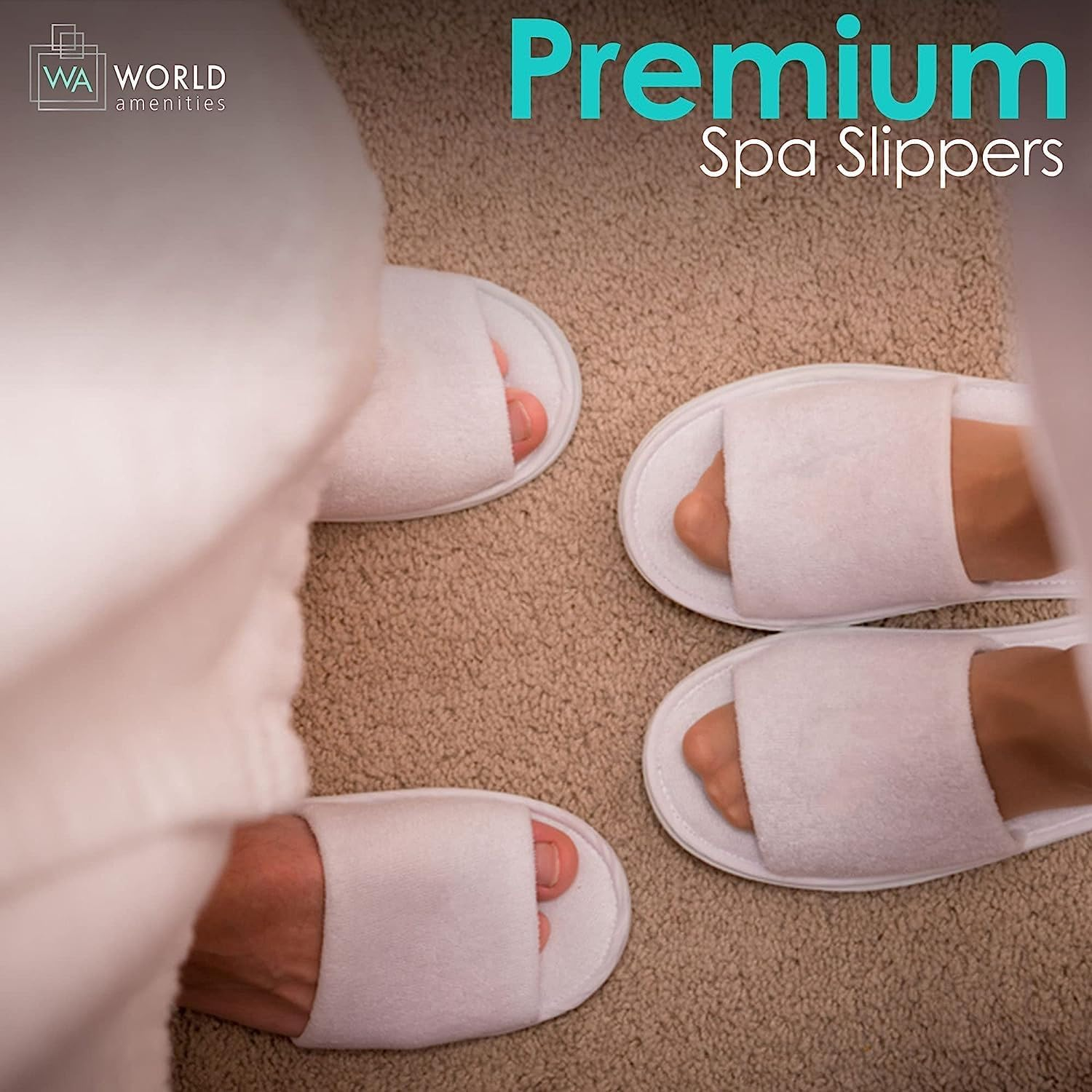 World Amenities | 10 Pairs | Premium Spa Slippers Bulk Unisex | Open Toe, Individually Wrapped | Hotel Slippers Travel Amenities Ultra Soft, Disposable Guest Slippers - White image number 6