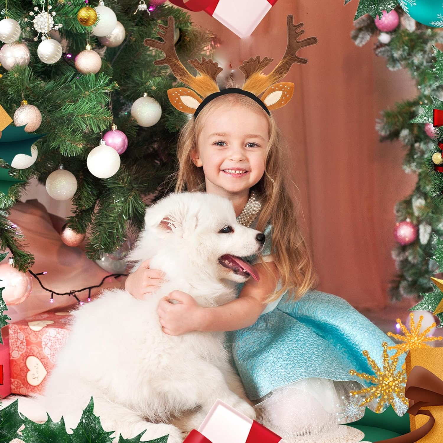 2 Pack Reindeer Headbands for Adults Kids,Christmas Headwear Reindeer Ears Headband Christmas Head Boppers,Hair Accessories for Christmas Supplies and Holiday Parties Favors image number 3