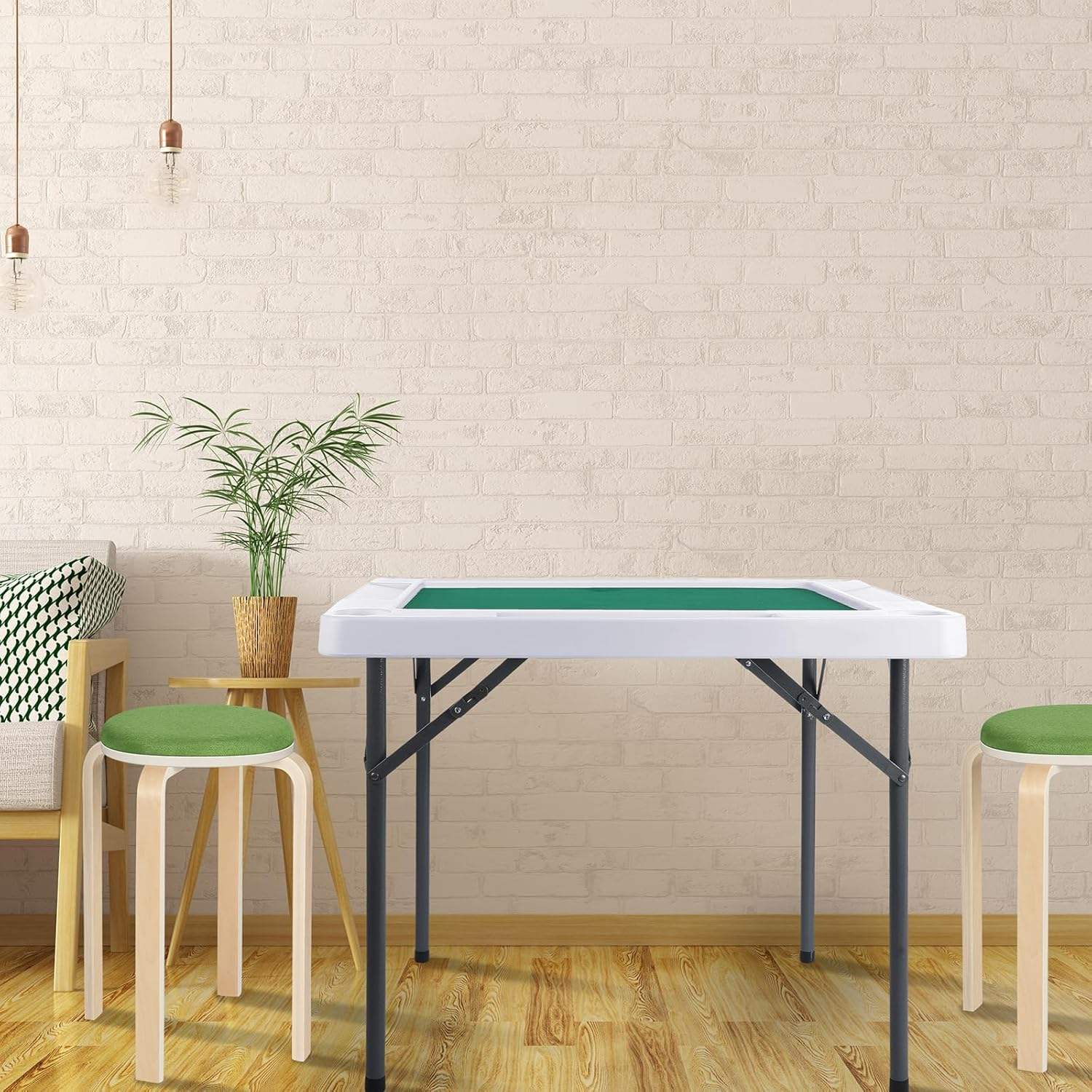 Folding Mahjong Game Table, 88Cm Foldable Mahjong Table Plastic and Metal Folding Square Table with Green Playing Surface and 4 Cup Holders for Mahjong Poker Domino Adults Games image number 3