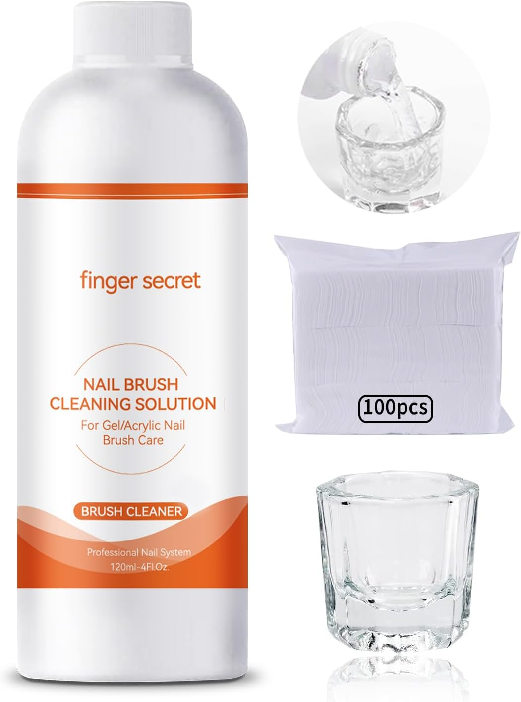 Gel Nail Polish Remover Kit Nail Polish Gel Remover 120Ml & Nail Brush Cleaner 120Ml Professional Gel Remover Quickly Clean Nail Brushes with Glass Cup Nail Cleaning Pads for Nails