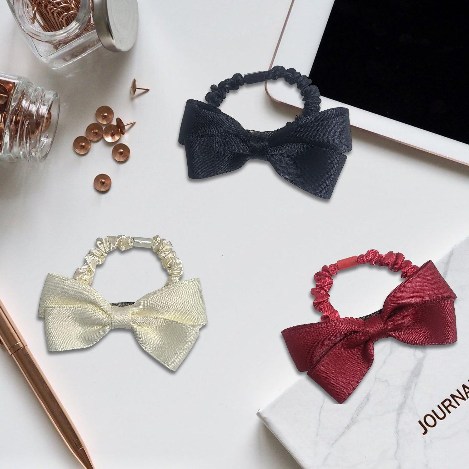 Pack of 9 Bow Hair Rings, Elastic Hair Rings, Simple and Versatile Hair Rings, Satin Hair Accessories and Hairstyle Design Accessories.