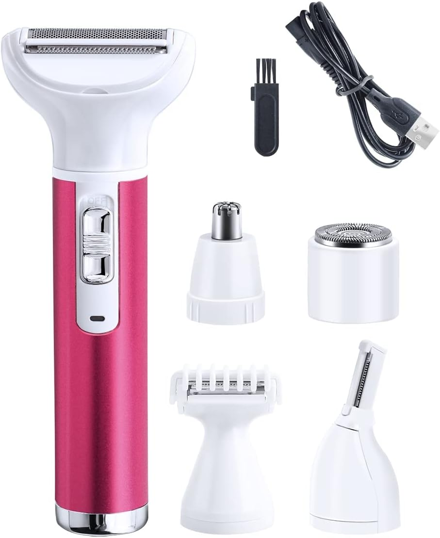 Electric Razor for Women Removal for Body Nose Hair Trimmer Face Shavers Eyebrow Legs Armpit Bikini Area Pubic Underarms Painless Rechargeable Portable 5 in 1 Womens Razors Set (Pink, 5 in 1) image number 6