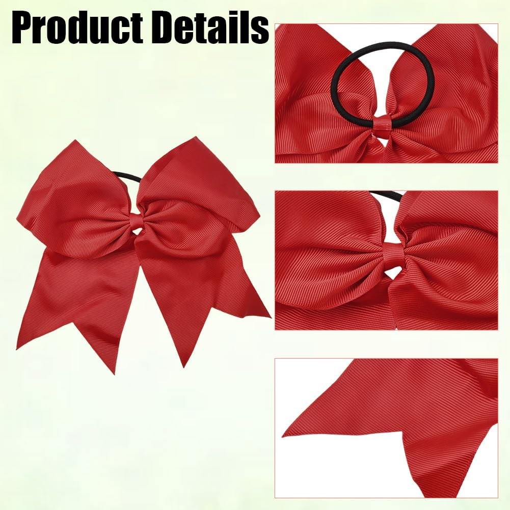 SUNNYCLUE 1 Box 2Pcs 7" Red Cheer Hair Bow Bowknot Ponytail Holder Large Conquette Cheerleading Big Elastic Band Ribbon Bowtie Hair Bows for Women Softball Football Sports College Competition Supplies image number 3