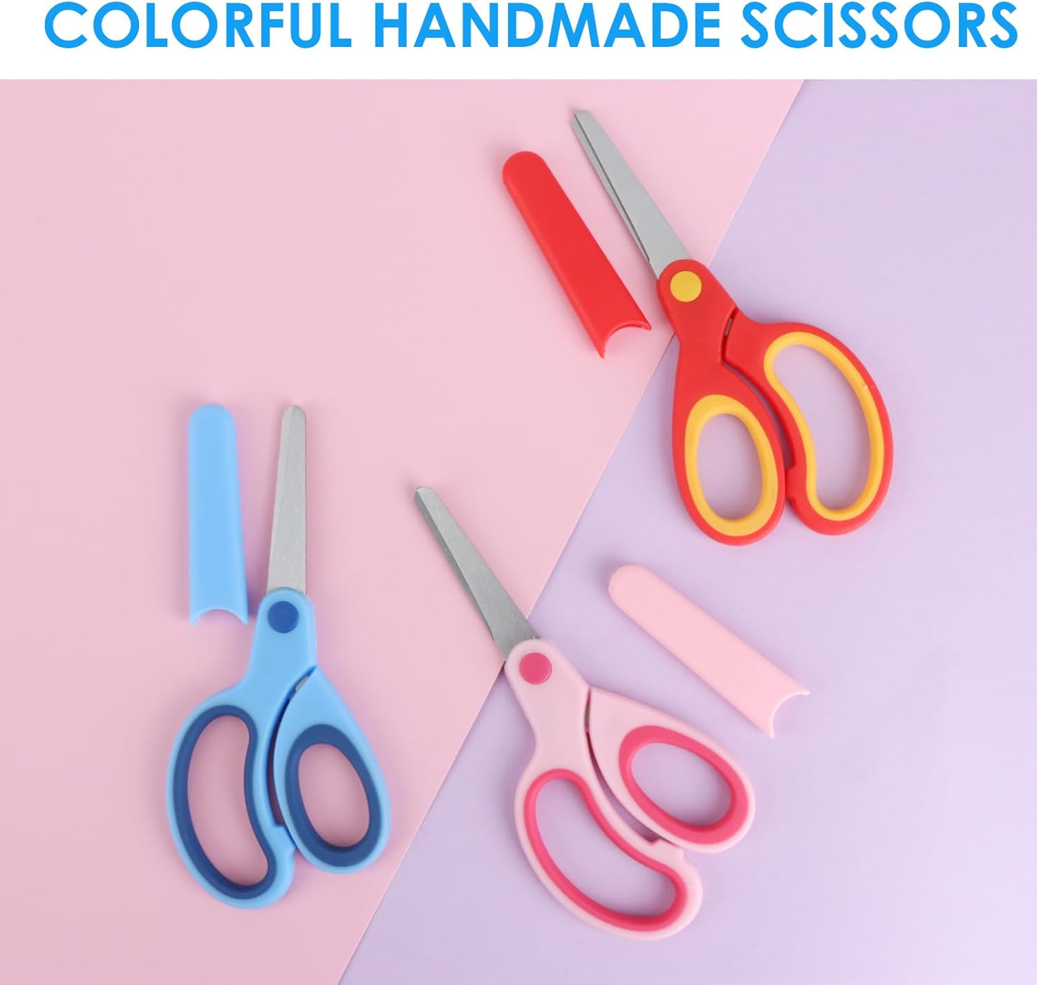 3 Pcs Plastic Scissors for Kids - Right & Left Handed Safety Scissors with Blunt Tips, 5.7" Comfort Grip - Toddler Training Scissors for Crafts & Classroom (Red, Pink, Blue) image number 4