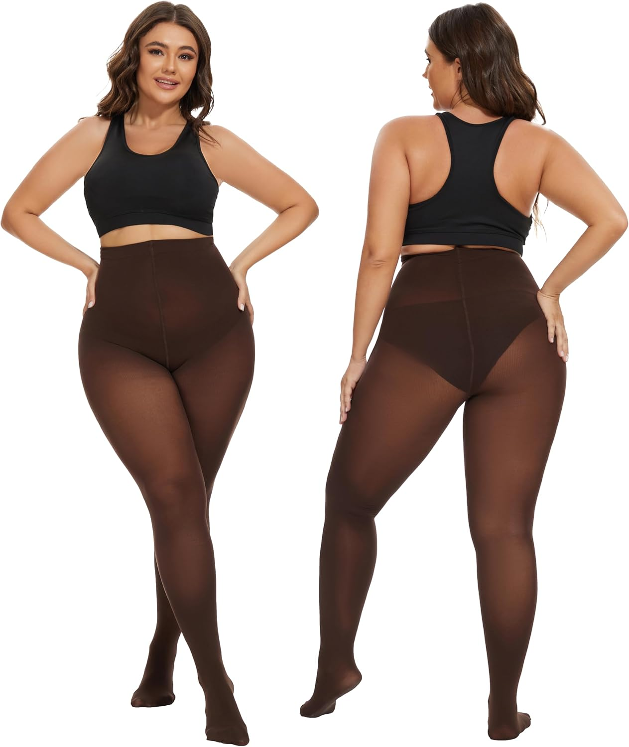 Cozywow plus Size Tights for Women, 80D Soft Solid Color Stockings, High Waist Semi Opaque Pantyhose