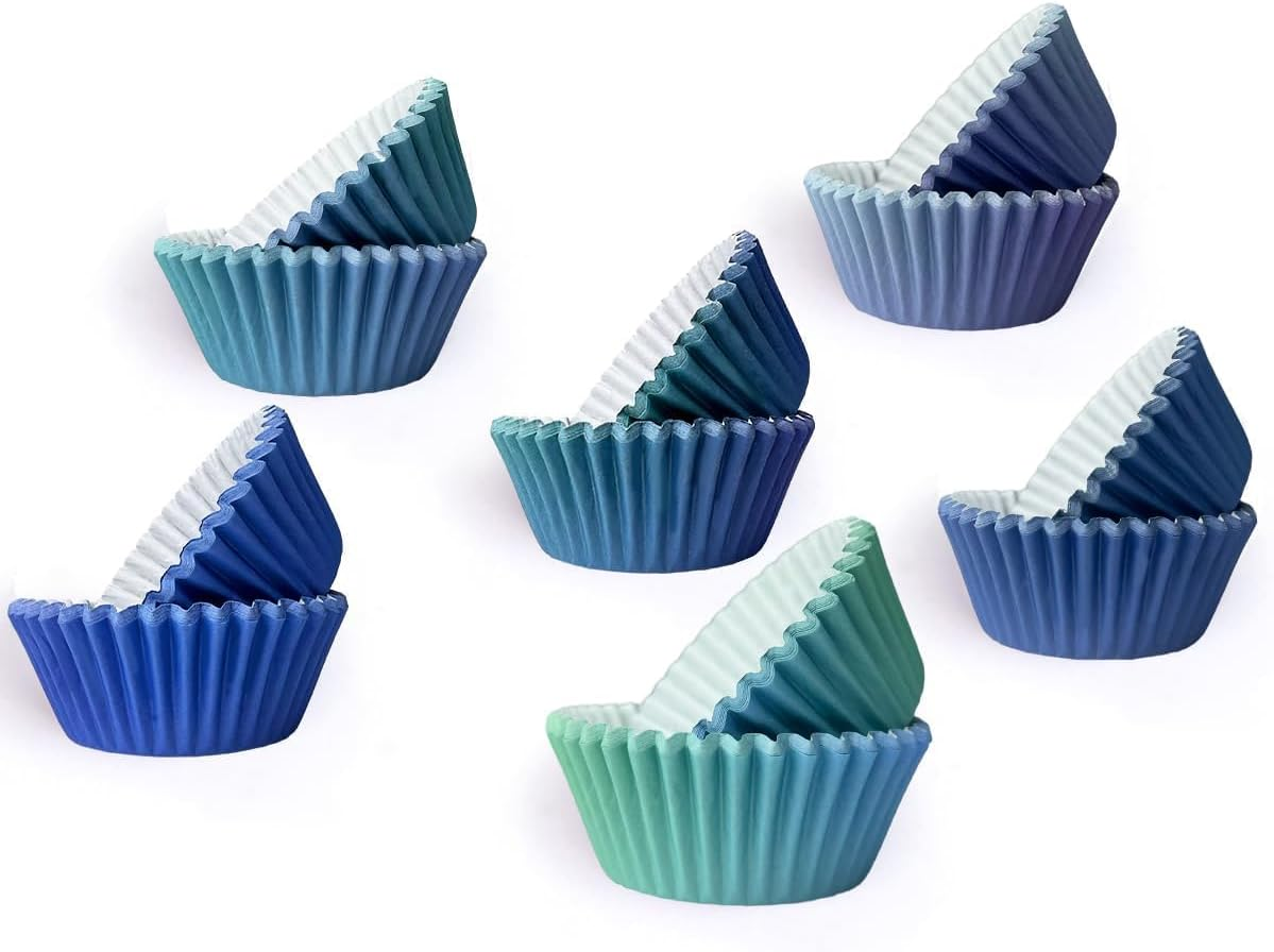 Qiqee Standard Cupcake Liners - 300 Count, Blue Gradient, Disposable, Everyday Baking