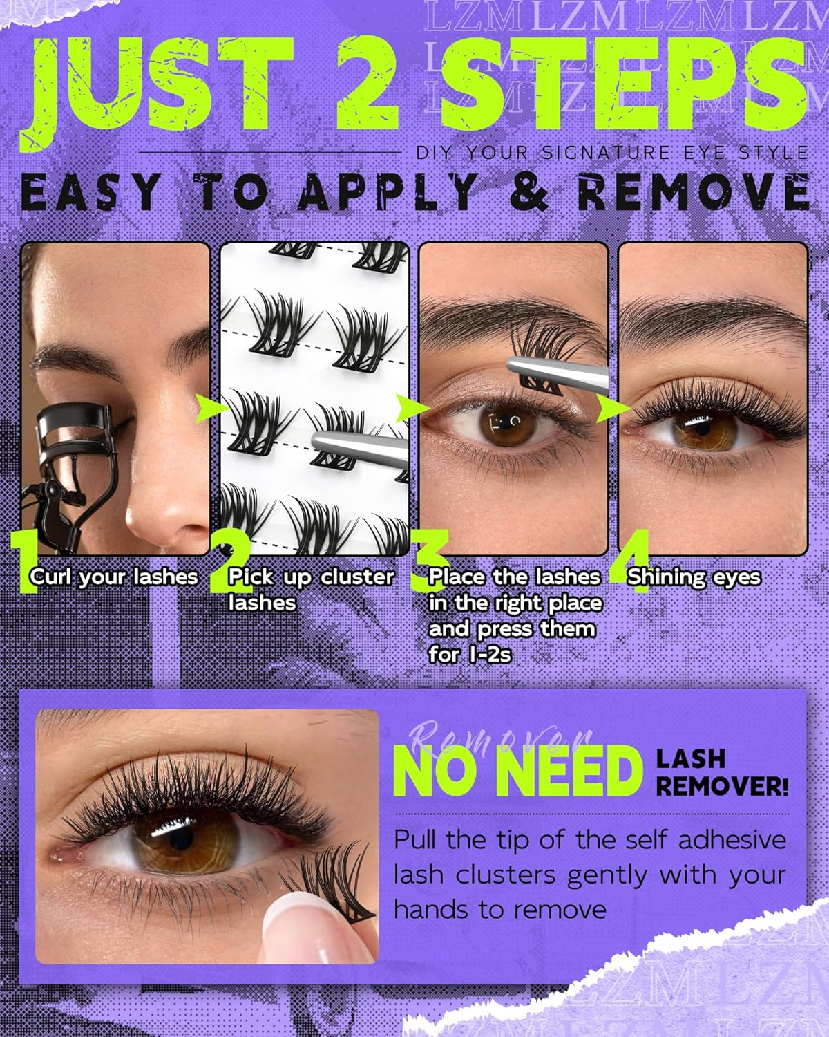 LZM Pre Glued Cluster Lashes Self Adhesive Lashes Clusters Natural with Tweezers No Glue Needed Press-On Eyelashes 8-14Mm Wispy Eyelash Extensions DIY at Home (KLSH44A) image number 4