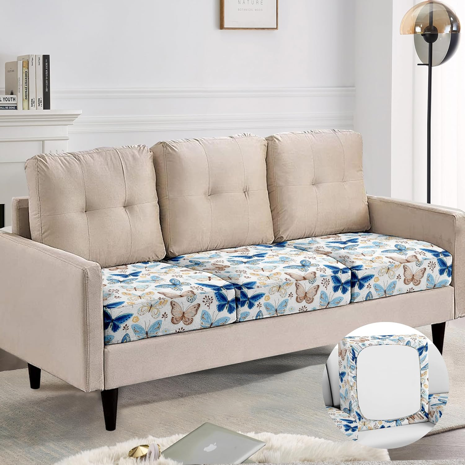 SZXYCZL 3PCS Boho Printed Sofa Cushion Covers, Cute Carpet Pattern Printed Washable Elastic Couch Cover, Indoor and Outdoor Sofa Cover-Dark Blue