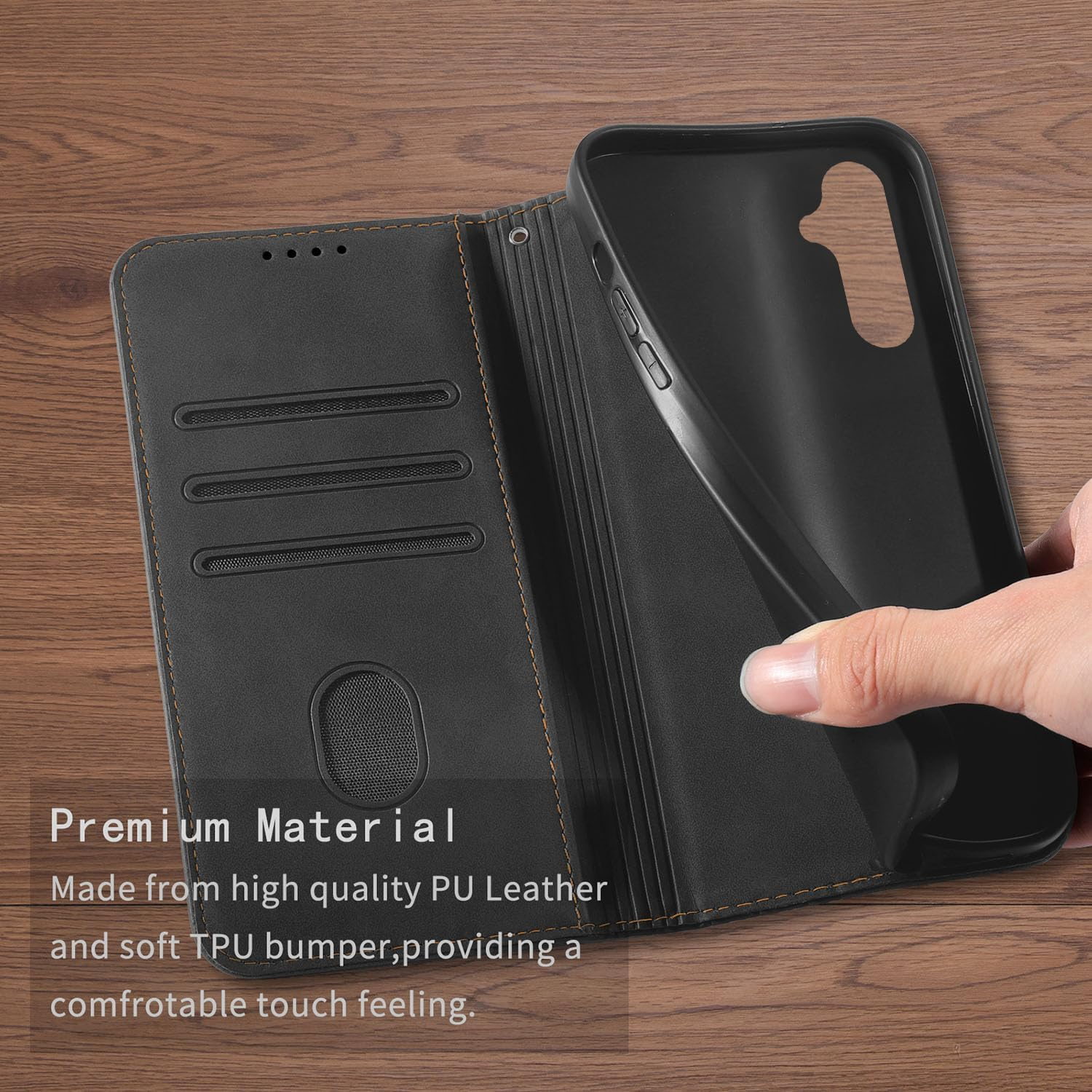 CXTCASE Case for Samsung Galaxy A35, Shockproof PU Leather Flip Folio Cover with Card Slots, Magnetic Wallet Case for Samsung Galaxy A35, Black - Blue image number 3