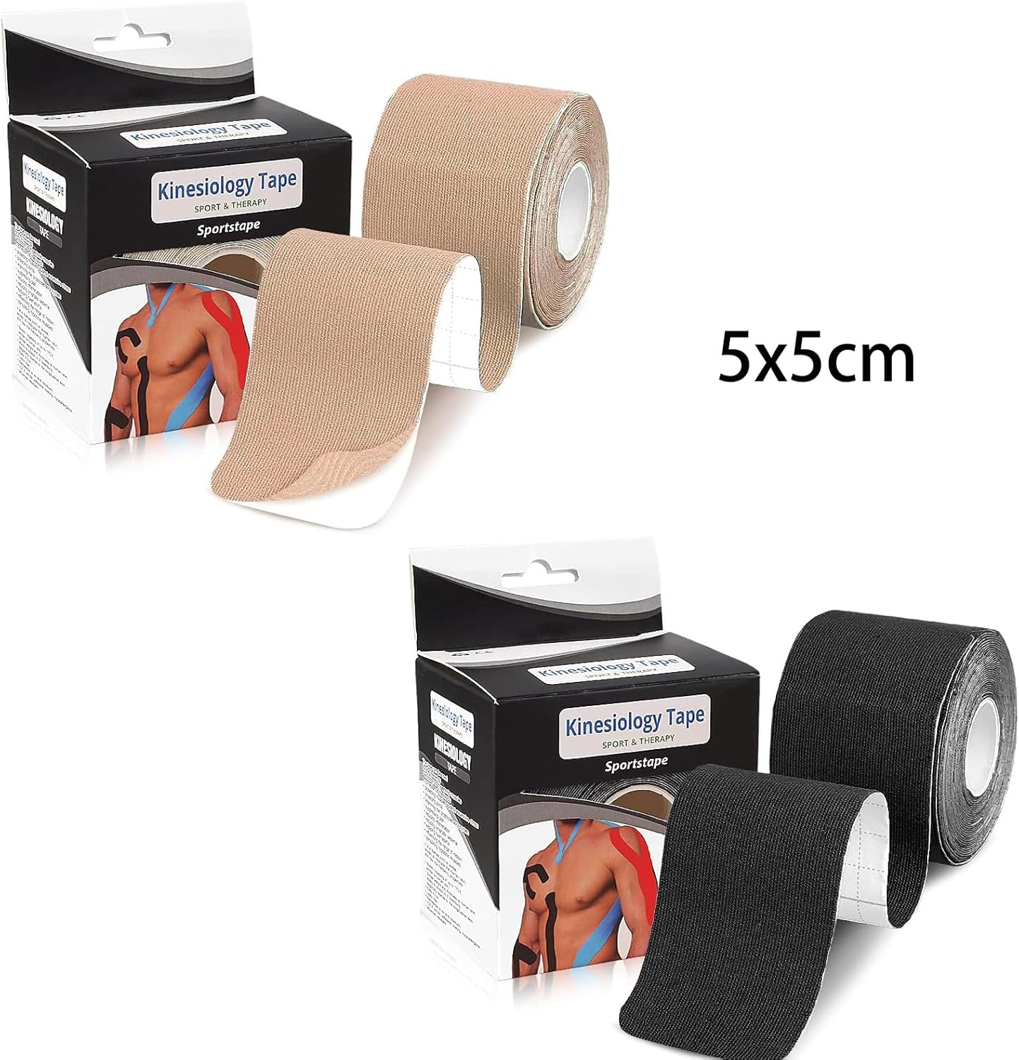 Kinesiology Tape，Elastic Premium Athletic Tape， Latex Free Waterproof and Sweat-Proof（Black and Light Brown)-5Cm X 5M for Muscle Building,Knees,Anles,Shoulder,Pain Relief and Injury Recovery image number 6