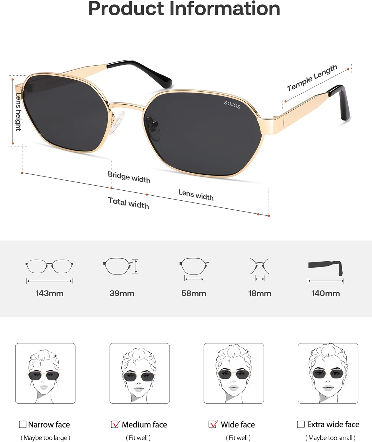 SOJOS Trendy Polarized Hexagon Sunglasses for Women Men, UV400 Retro Rectangle Shades SJ1238 image number 6