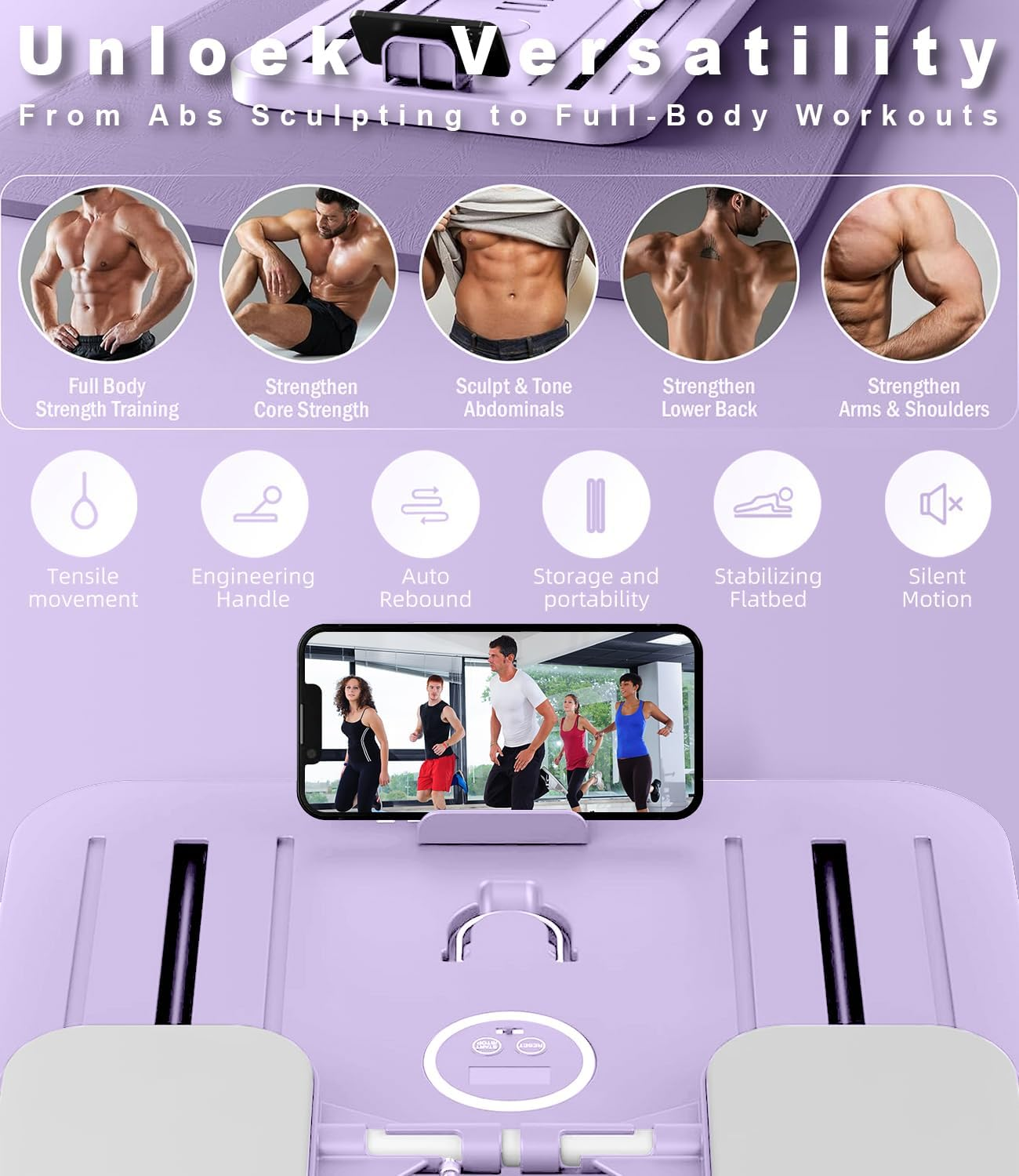 Pilates Board, Pilates Reformer Set, 2025 New Foldable Pilates Board for Home, 4 in 1 Pilates Sliding Board Pilates Equipment, Pilates Board for Women Men, Ab Trainer Machine, Purple image number 3