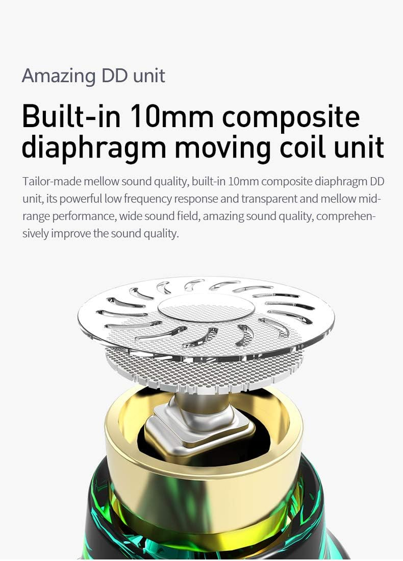 KBEAR in Ear Earphones KBEAR KS2 Wired Headphones,10Mm 1BA+1DD in Ear Monitors,With Detachable Cable,Hifi Bass Earbuds Noise-Isolating Headset for Audiophile Musician (No Mic, Blue Purple) image number 7