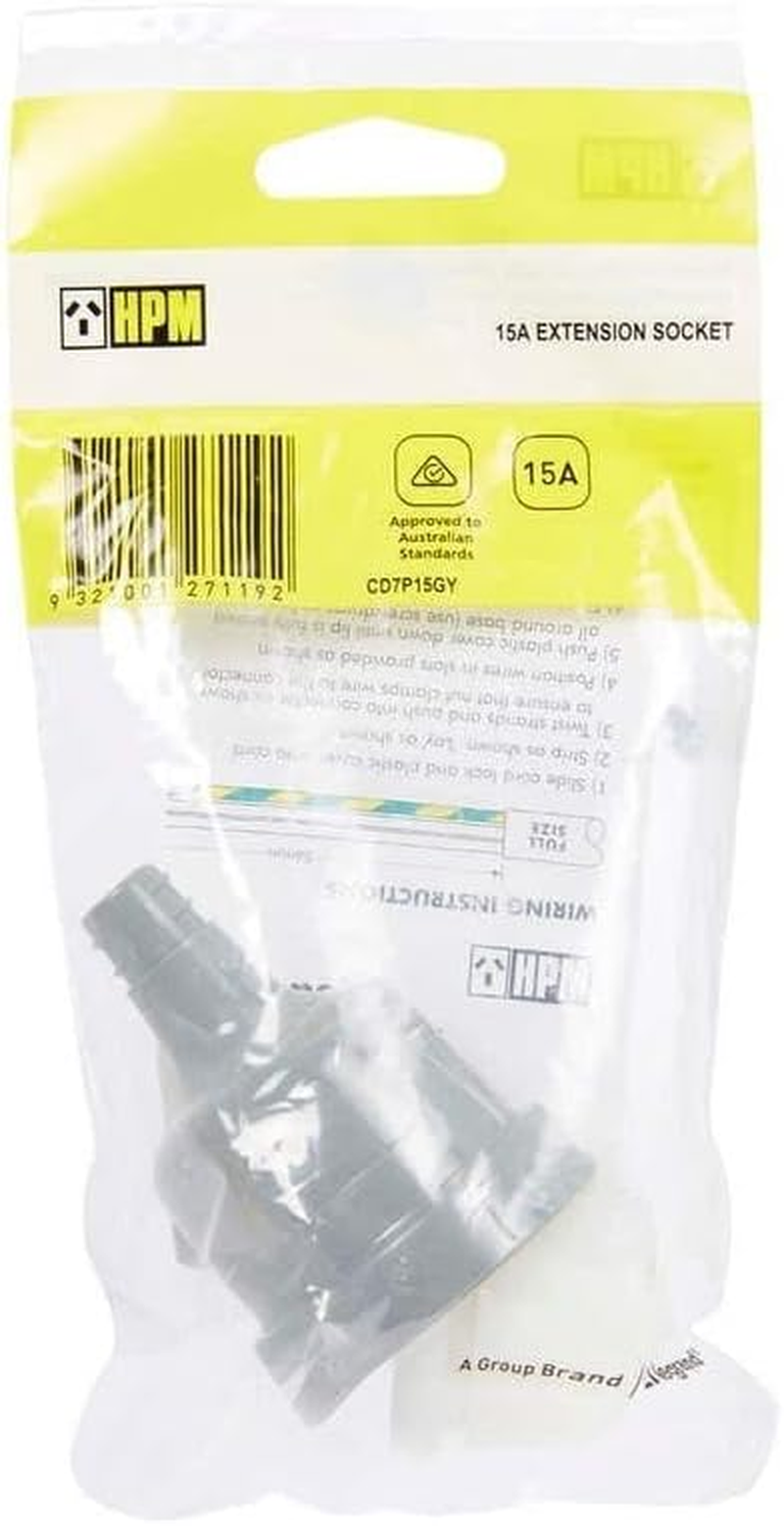 HPM 15A Extension Lead Socket, Grey