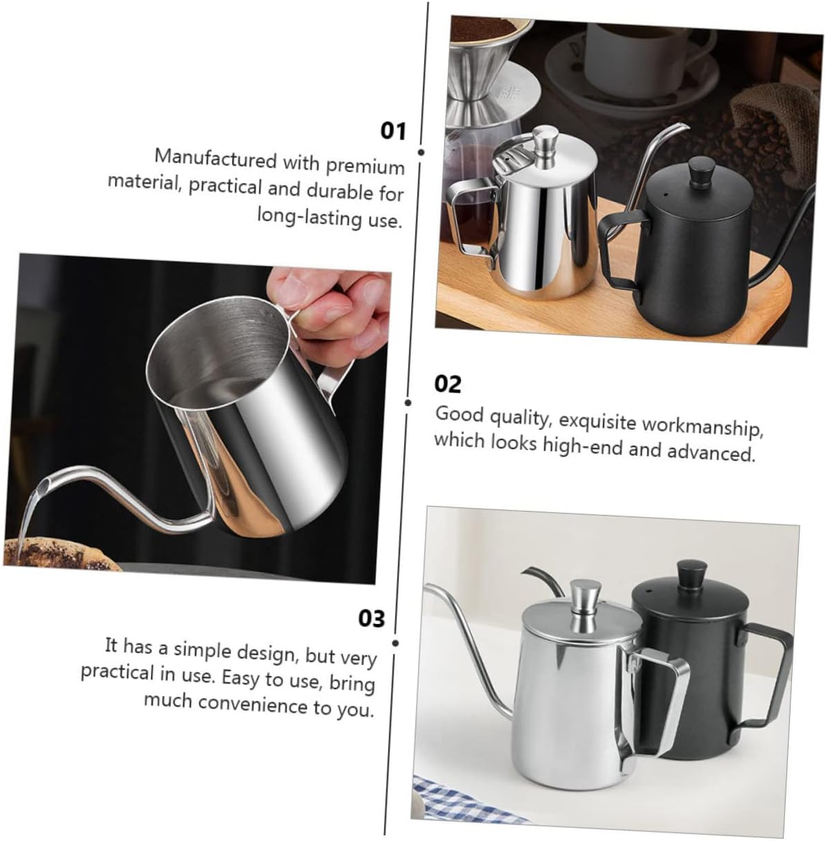 TEHAUX Stainless Steel Coffee Pot Kettle Mini Coffee Maker for Home Cold Brew Tea Kettle image number 6
