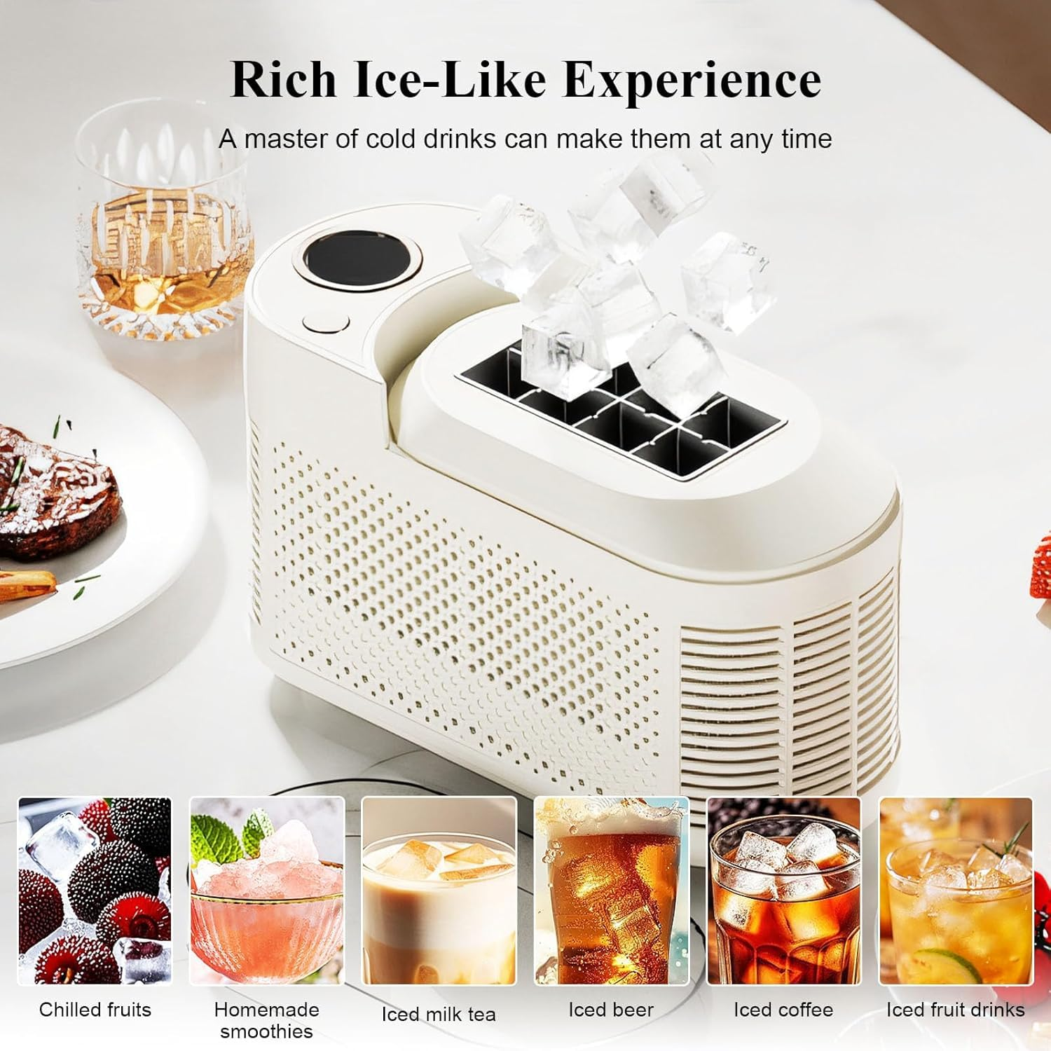 Portable Countertop Ice Maker Machine with Ice Tongs, 8 Cubes in 10 Mins, Compact Mini Ice Maker for Home/Camping/Office Bar/Party image number 4