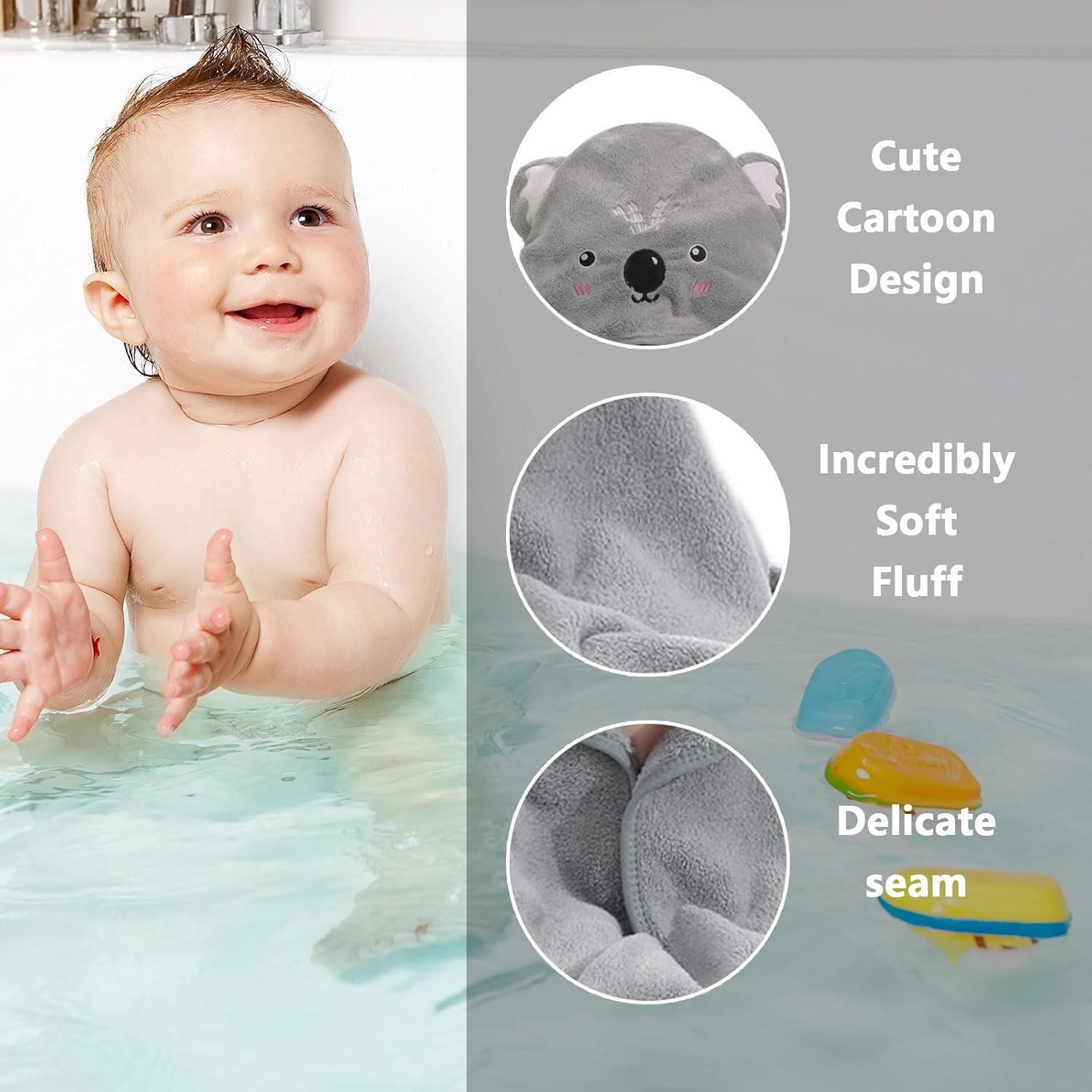 Baby Hooded Towel Koala Design, Soft Coral Fleece Baby Bath Towel 80 X 80 Cm for Newborn Essential Gift, Machine Washable, by CRFY image number 3