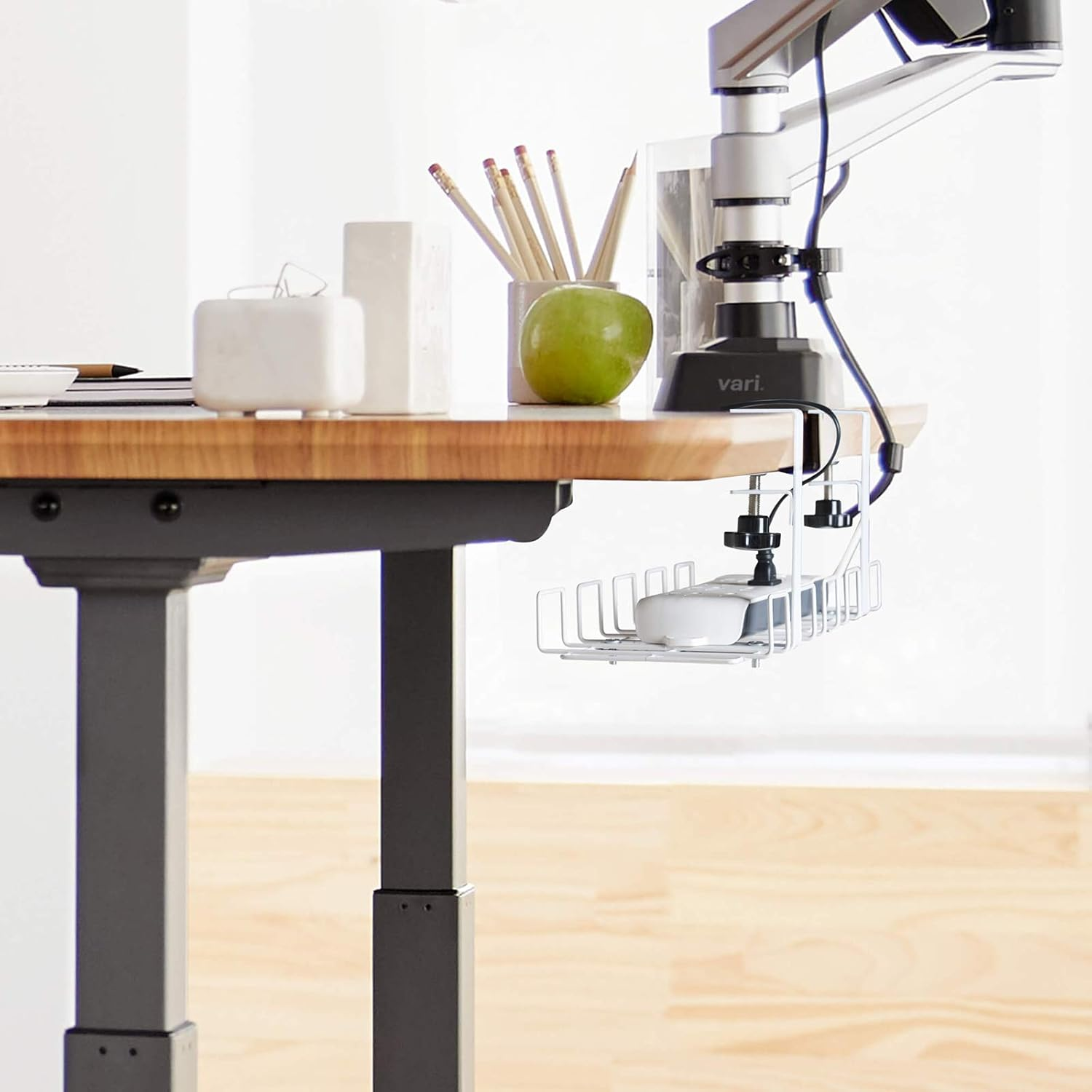 Cable Management Tray, Calife under Desk Wire Organizers, 15.7&rsquo;&rsquo; Detachable Cords Organizer without Drilling Hide Wires Power Strips Chargers for Office and Home (White) image number 5