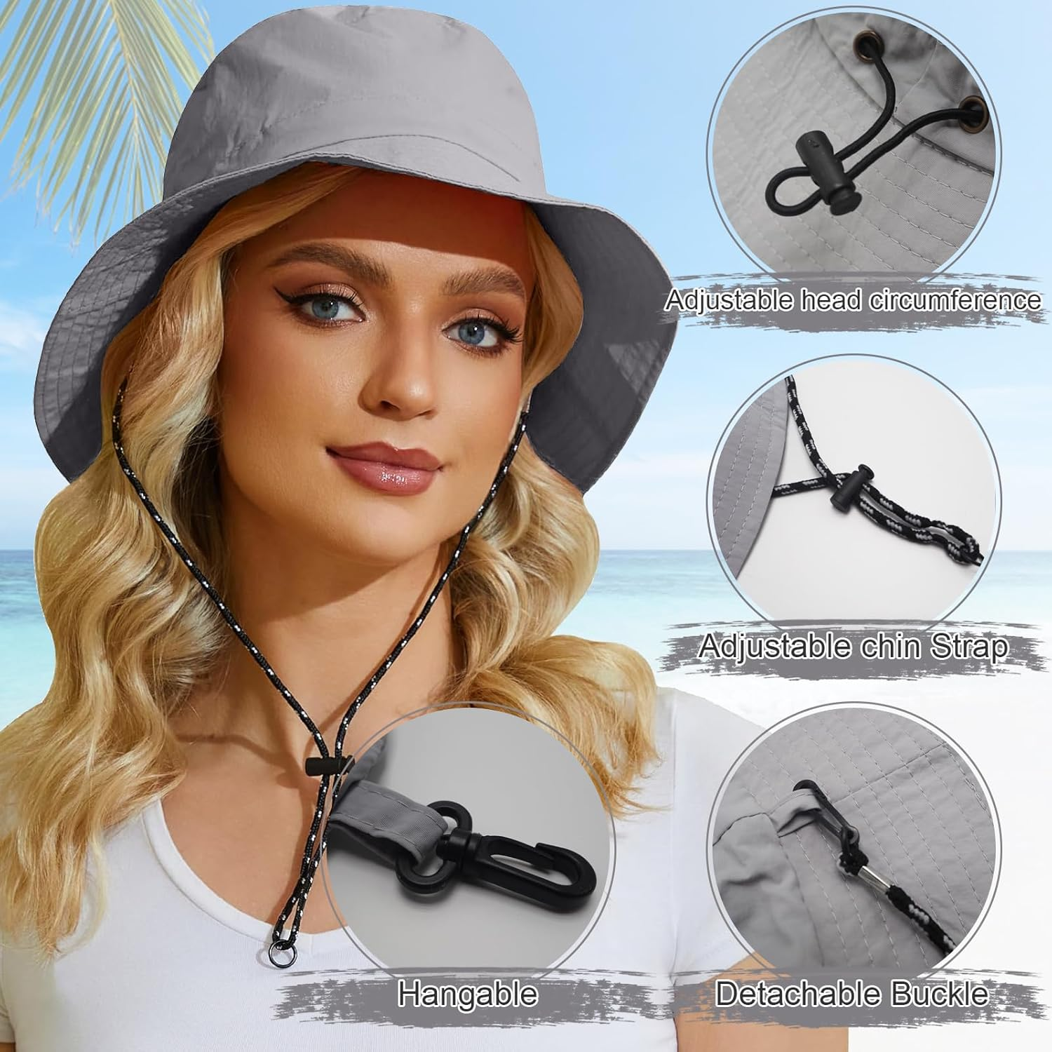 Velado Sun Hat for Women Men Wide Brim Bucket Hat UPF50 UV Protection Adjustable Cap for Summer Fishing, Hiking, Camping, Garden, Farming, Outdoor Exercise - Grey image number 5