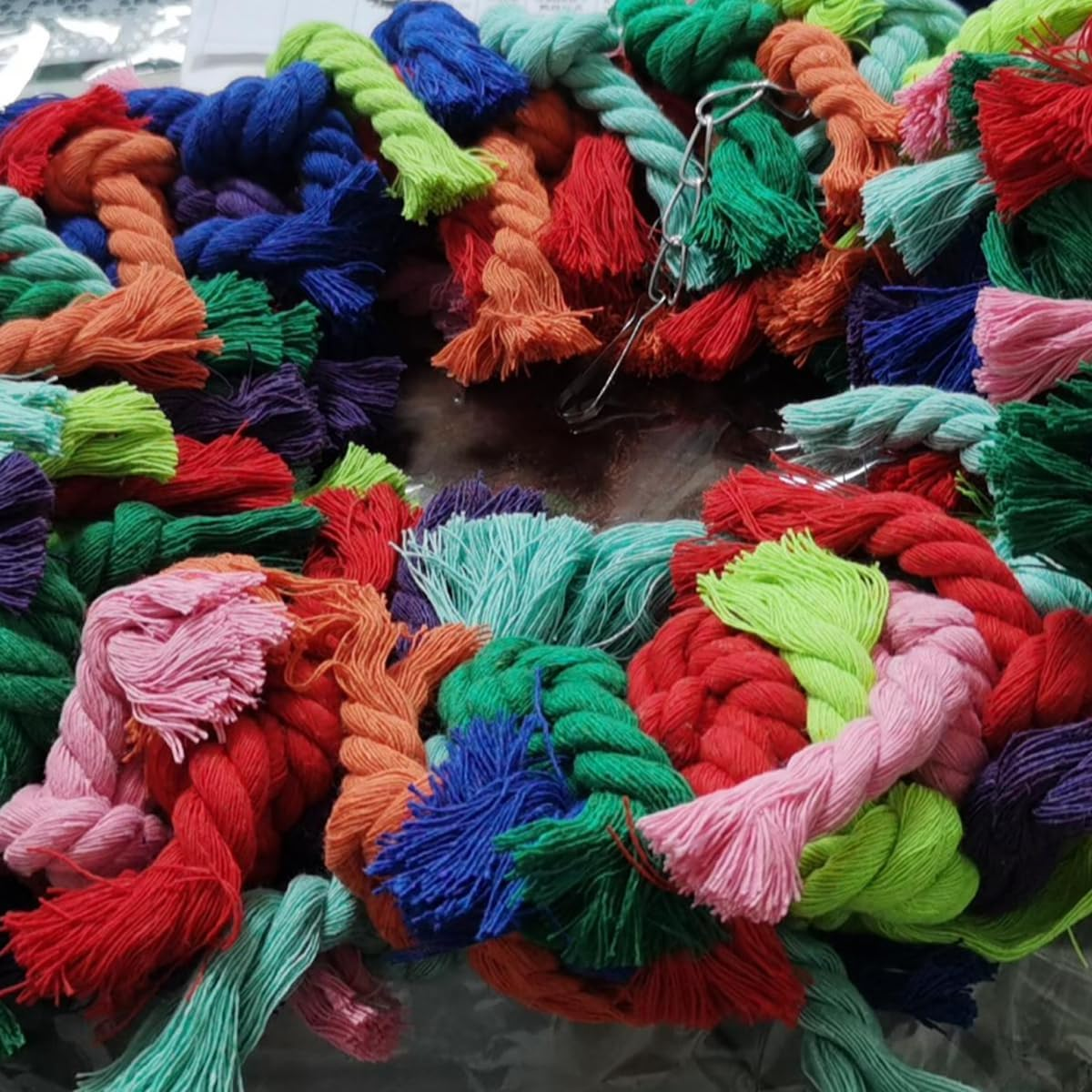 AIMALL Large Cotton Rope Ring Bird Toy for Parrots - 11.8 Inch, Colourful Parrot Swing and Biting Chew Toy, Fun Bird Activity Ring, 366G image number 5