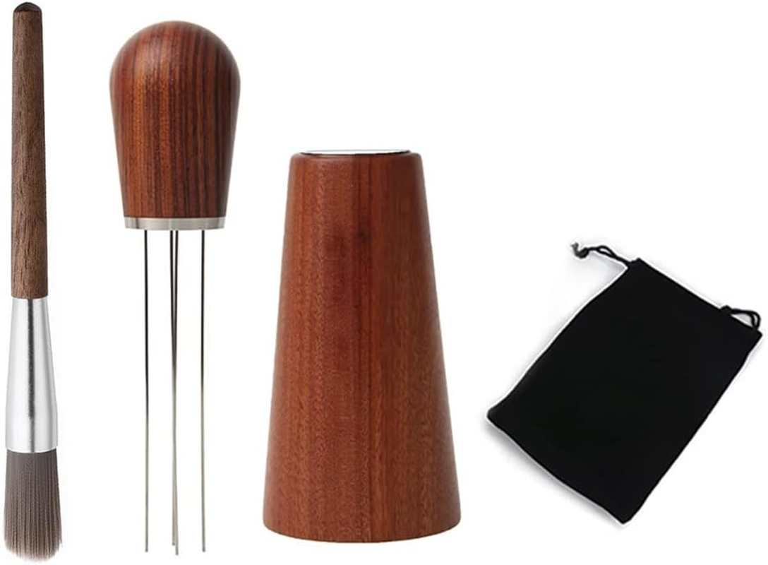 Espresso Coffee Stirrer, Coffee Powder, Coffee Stirring Tool for Espresso Distribution, Stainless Steel Needle, Natural Wood Handle and Stand (2PCS Set(1 Red Sandalwood+1 Brush)) image number 1