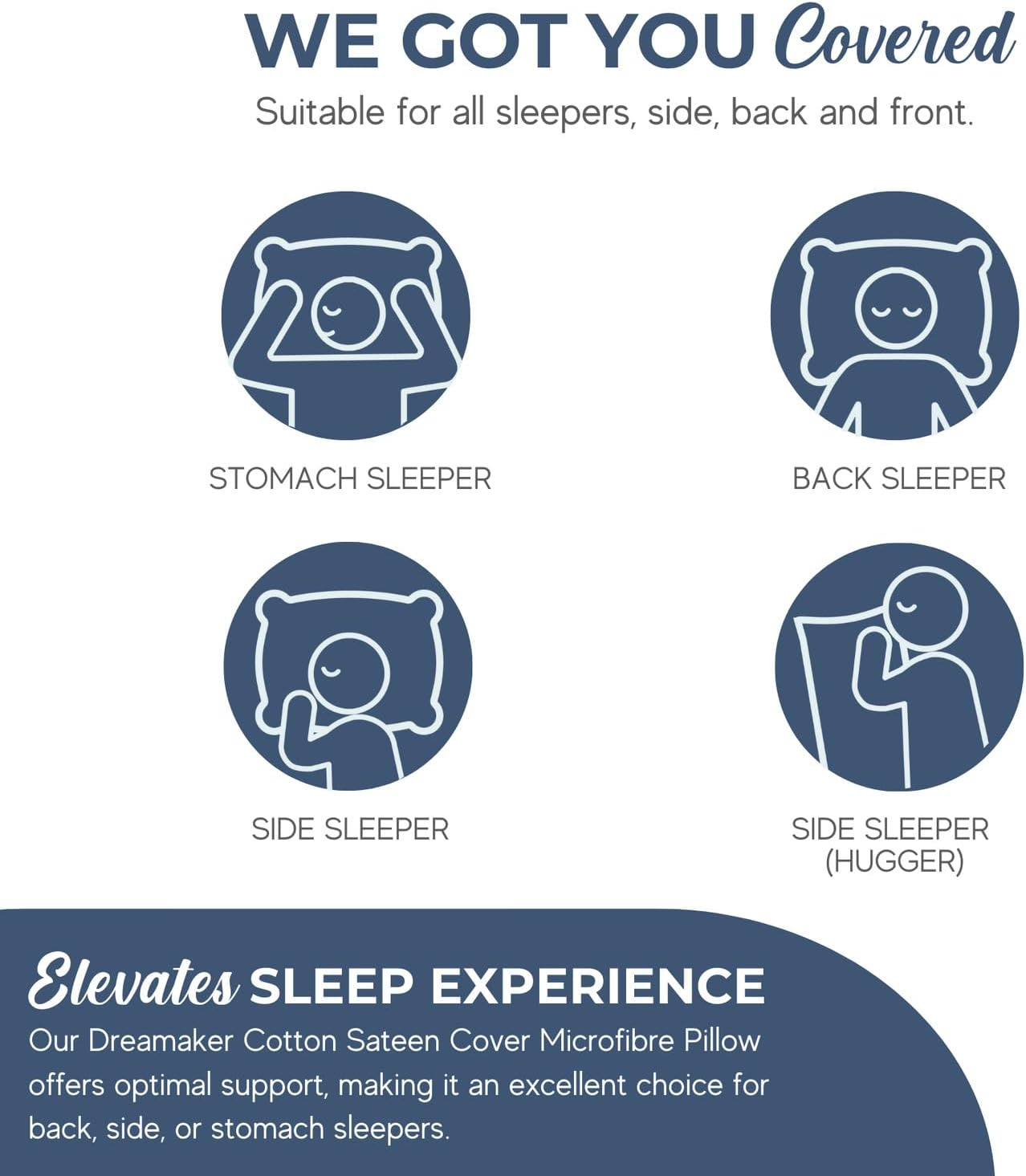 Dreamaker Hotel Collection Cotton Sateen Striped Cover Microfibre Pillow Hypo-Allergenic Anti-Dust Mite Designed to Support Neck, Side, Stomach, and Back Sleepers - Standard Size 73X48Cm (Pack of 2) image number 4