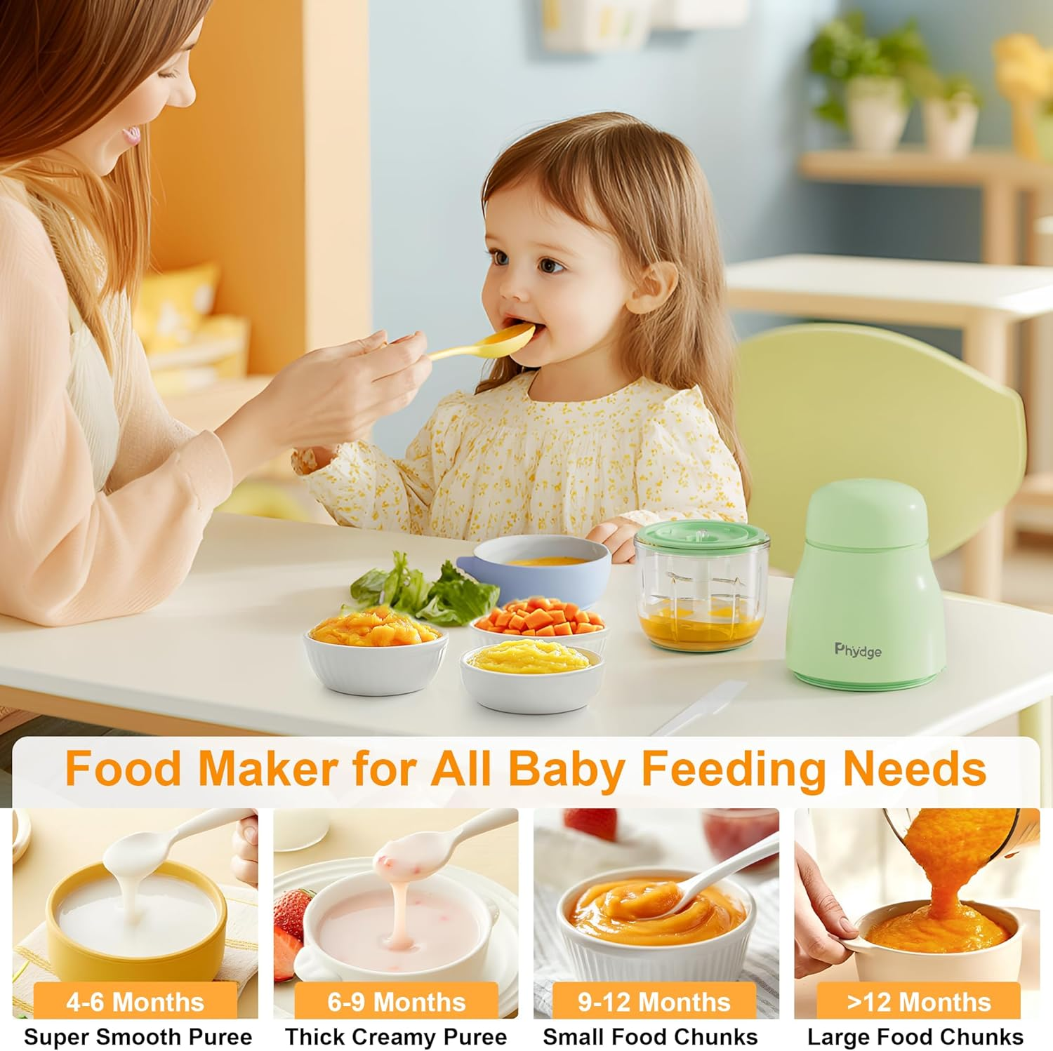 Phydge Baby Food Maker, Baby Food Processor, Green, Baby Food Blender, Fruit, Vegetable, Meat image number 5