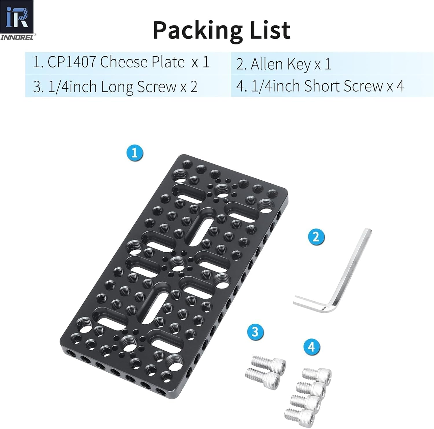 INNOREL CP1407 14 * 7Cm Multi-Functional Cheese Plate with 1/4" & 3/8" Threads, Switching Mounting Plate with Built-In ARRI Locating Holes for Camera and Tripod