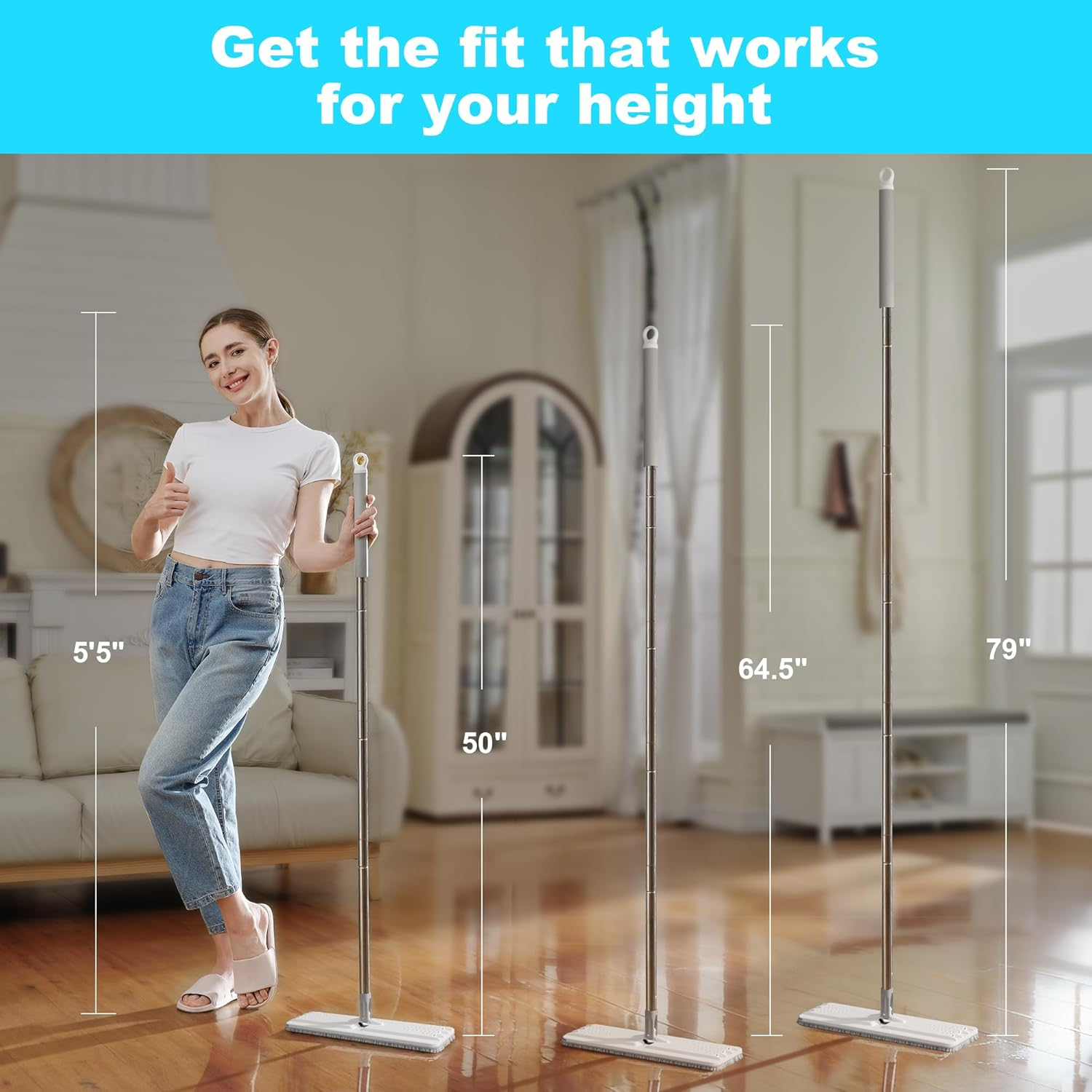 JOYMOOP Mop Handle Extension Rods, for Extending Flat Mop, Adjustable Steel Mop Handle Rods, 2 Pack