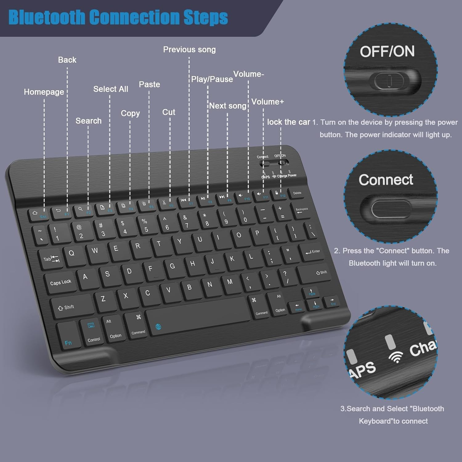 Bluetooth Keyboard for Ipad 10Th Generation, Ipad Pro 13/12/11/10/9/8/7 Inch, Ipad Air 13/11Th Gen, Ipad Mini, Samsung Xiaomi Tablets, Etc. - Slim Wireless Portable Travel Office Computer Accessories